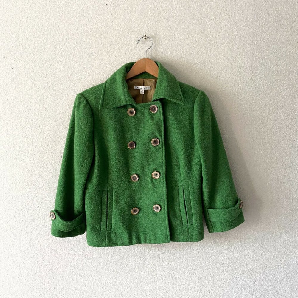 Cabi green wool blend double breasted blazer size 8 - Picture 1 of 8